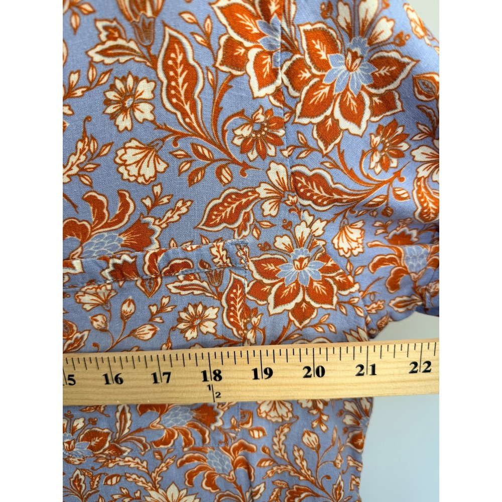 Rachel Zoe Womens Blue Orange Floral Linen Blend Short Sleeve Button Up Shirt M - Picture 6 of 7